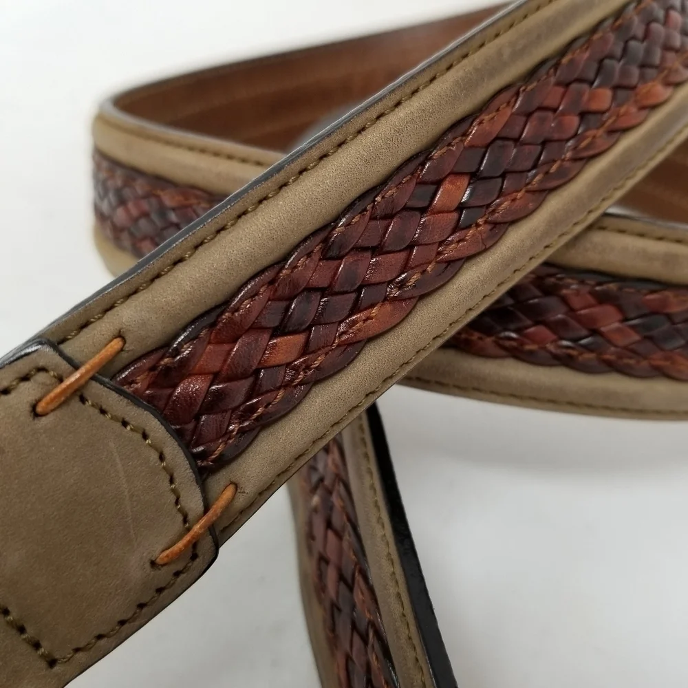 Tommy Bahama Braided Leather Belt Men's Size 36 Brown Tan Western Silver Tone